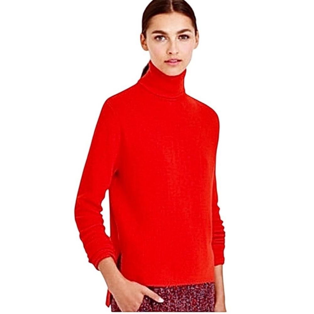 J. Crew Red Orange Side Slit Supersoft Turtleneck Sweater Solid Medium H4131